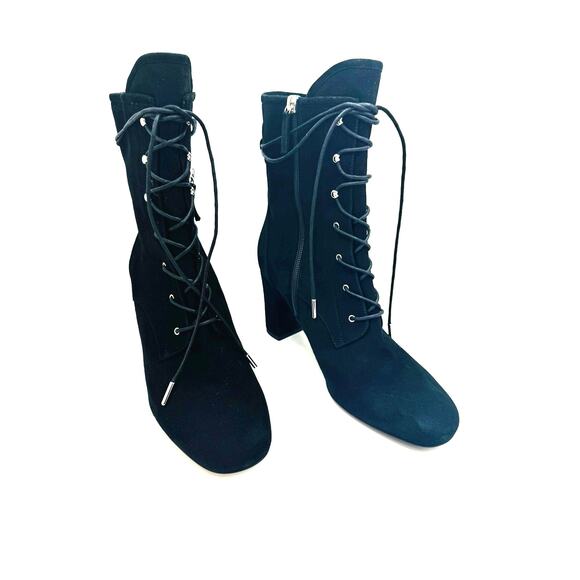 LONGCHAMP BLACK BLOCK HEEL LEATHER LACE-UP BOOT size FR 40/ US 9 - Picture 9 of 13